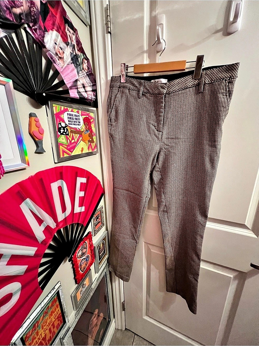 Cleo Houndstooth Trousers in Brown & Black Size 12 Like New
